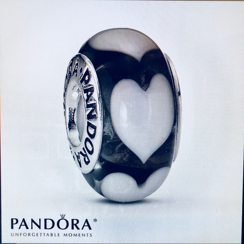 Authentic Pandora White Heart Round Glass Charm